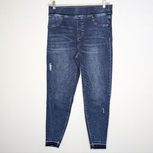 Spanx Blue Denim Distressed Medium Wash Pull On Ankle Jean Pant Legging 1X